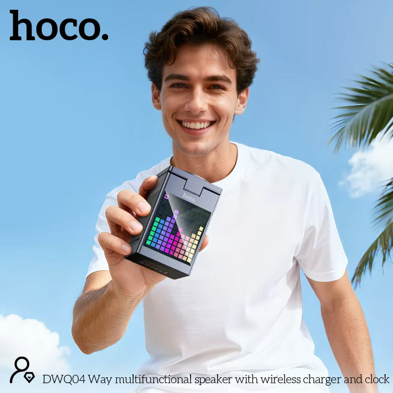 Hoco DWQ04 All-in-One Wireless Charging Station with Alarm Clock and BT Speaker