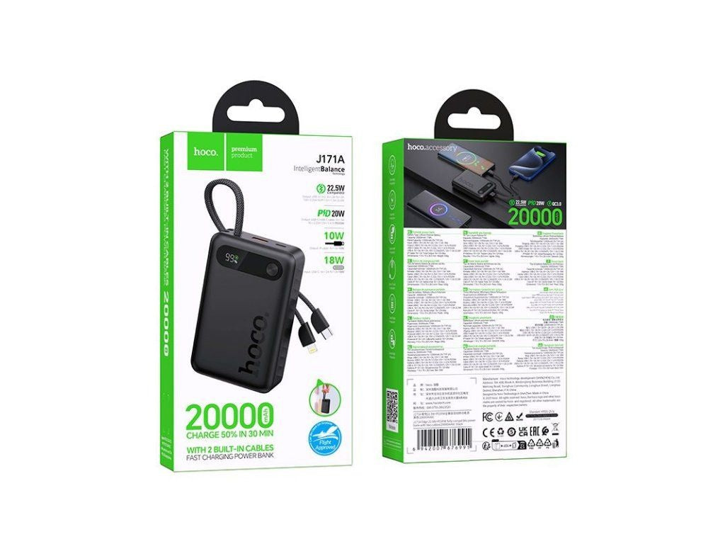 HOCO J171A 22.5W PD20W Power Bank with Cables 20000mAh