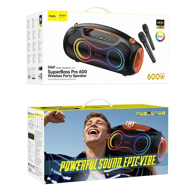 DS67 SuperBass Pro Wireless Party Speaker 60W RMS with 2 Wireless Microphones