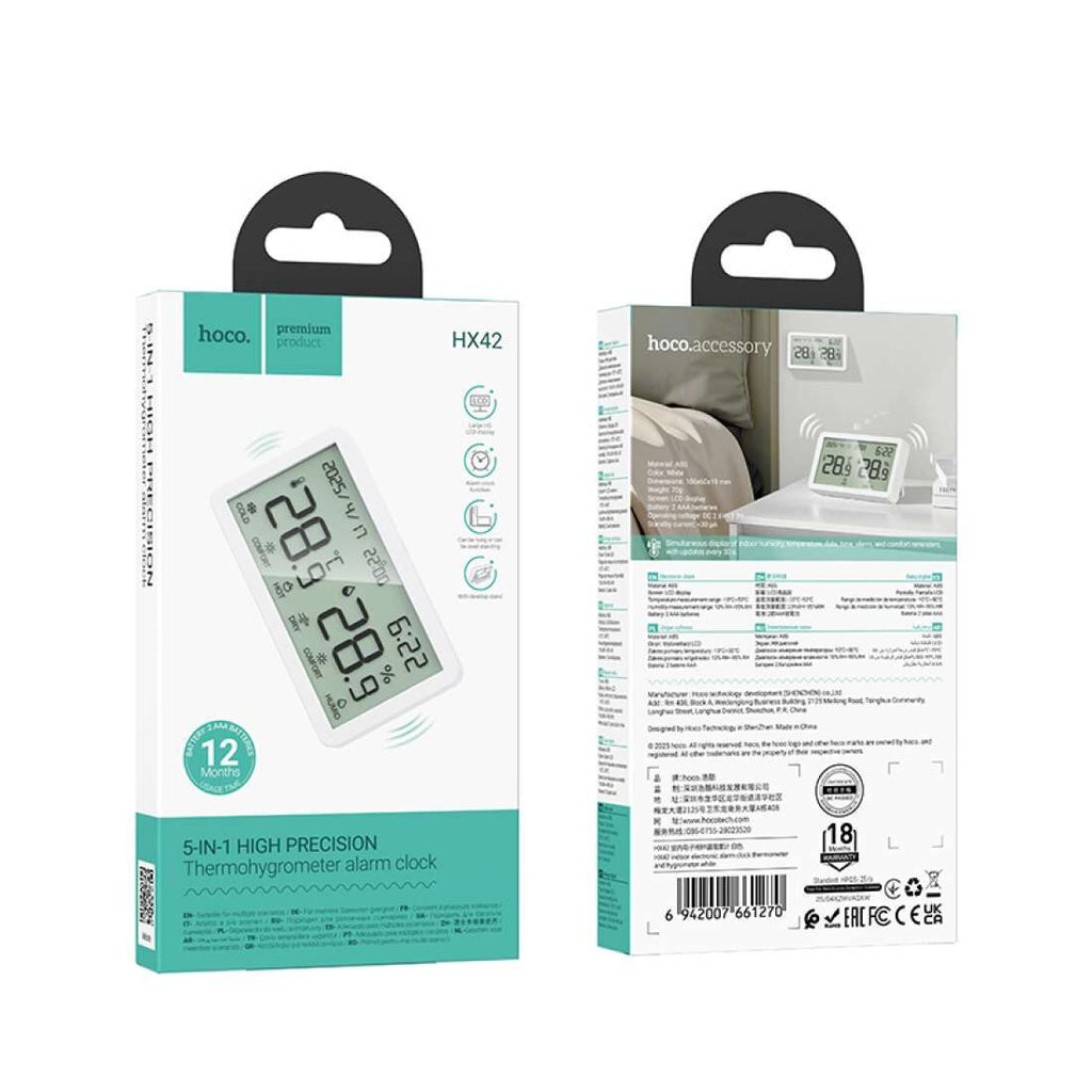 Hoco HX42 Indoor Thermometer, Hygrometer & Alarm Clock