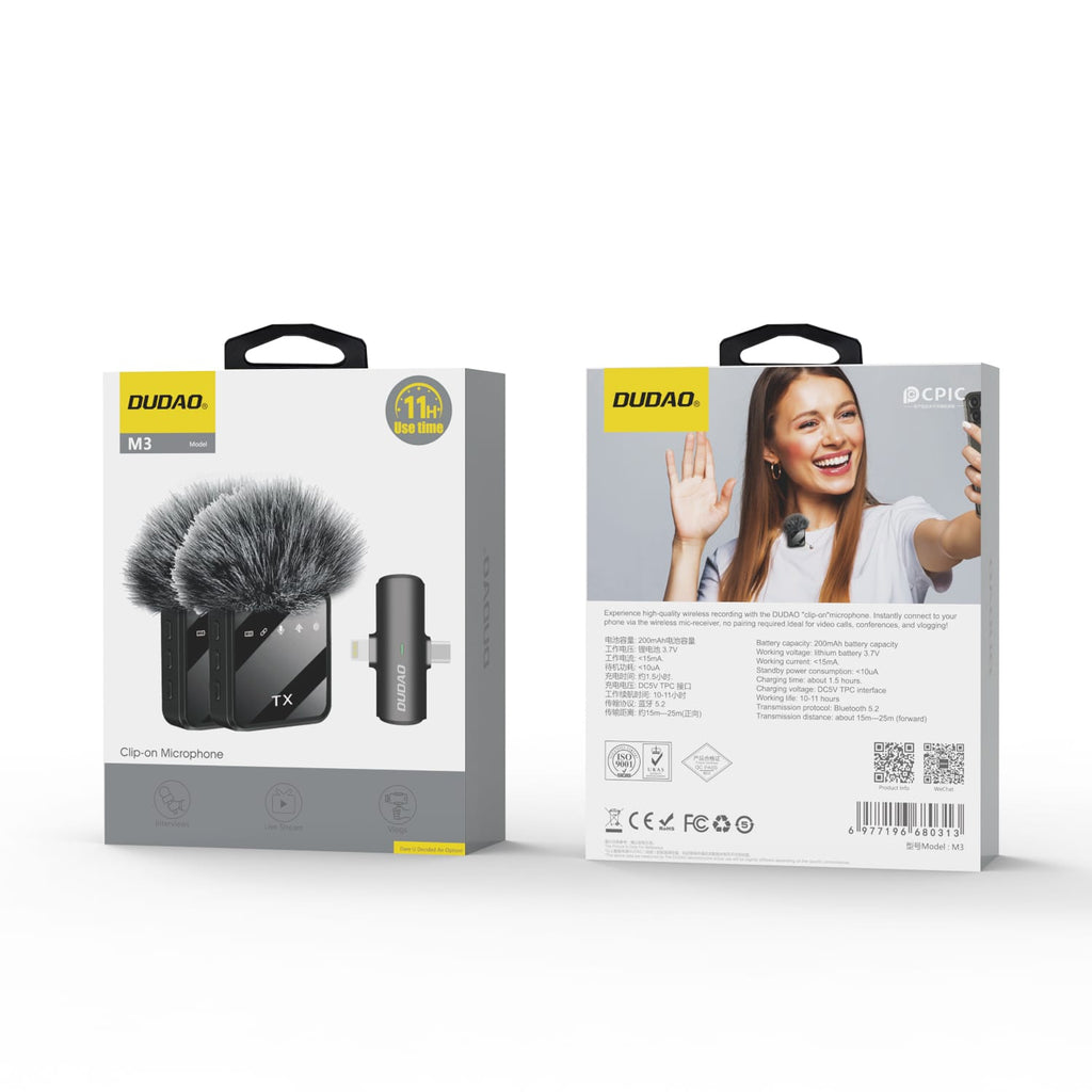 Dudao M3 Collar Microphone 2-Piece Set (Lightning & Type-C)