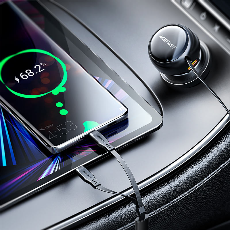 Acefast B13 53W Car Charger with Retractable 2-in-1 Cable