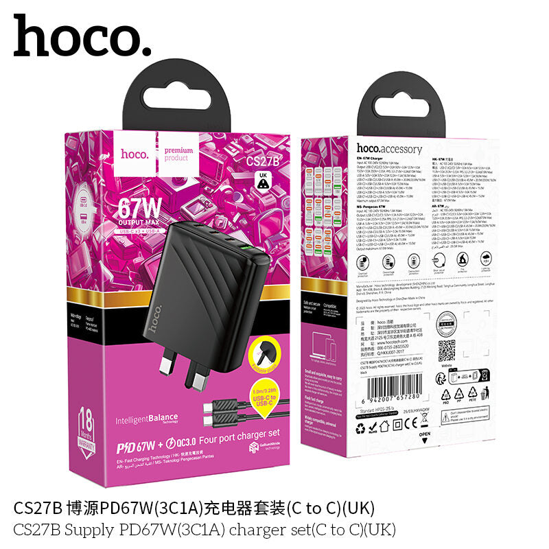 Hoco CS27B PD67W 4-Port Charger with Type-C to Type-C Cable