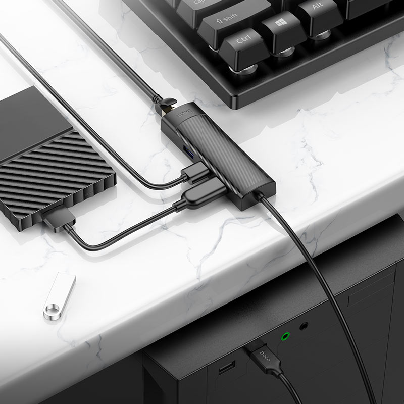 Hoco HB42 USB to 3×USB-A + RJ45 Hub