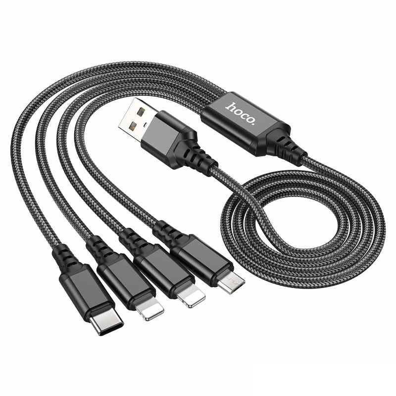 Hoco X76 4-in-1 Charging Cable (2x Lightning + Type-C + Micro)