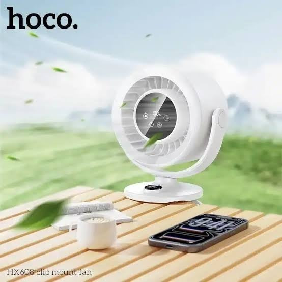 HOCO HX608 3-in-1 Rechargeable Automatic Rotating Clip Fan Table Wall Mount
