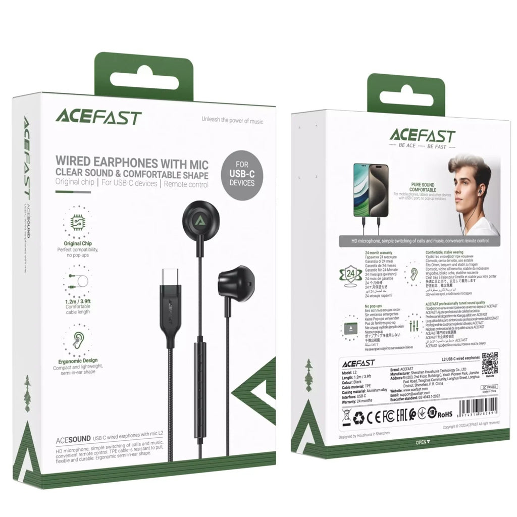 Acefast L2 USB-C Wired Earphones — Black