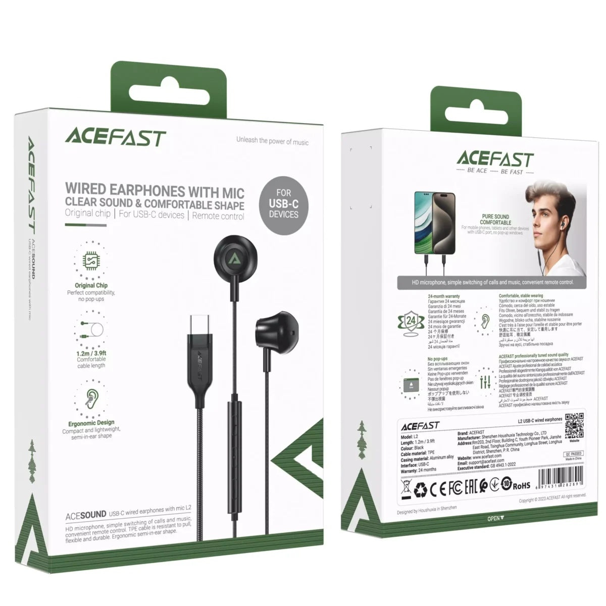 Acefast L2 USB-C Wired Earphones — Black