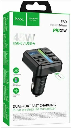 Hoco E89 Car FM Transmitter BT 2USB/1Type-C 45W/3A PD QC